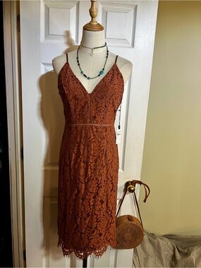 blush pink lace midi dress Badgley Mischka Women's Mixed Media Floral Lace Cocktail Dress - Pink main image 1